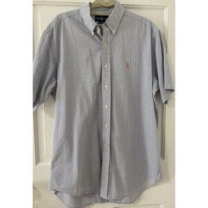 POLO Ralph Lauren Seer Sucker Blue Stripe Button Up Shirt Men Sz Large